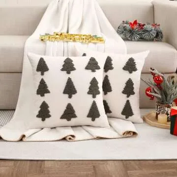 Tosleo Christmas Embroidered Pillow Covers 18 x 18 inch Set of 2 Dark Green Multiple Christmas Trees Throw Pillow Cover Christmas Party Decor Winter Holiday 3D Cushion Case