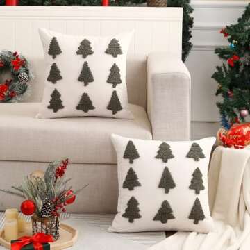 Tosleo Christmas Embroidered Pillow Covers 18 x 18 inch Set of 2 Dark Green Multiple Christmas Trees Throw Pillow Cover Christmas Party Decor Winter Holiday 3D Cushion Case