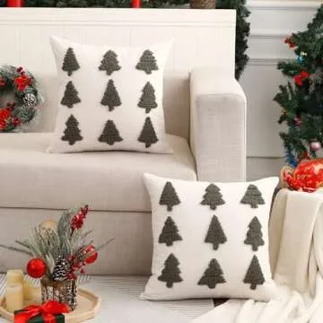 Tosleo Christmas Embroidered Pillow Covers 18 x 18 inch Set of 2 Dark Green Multiple Christmas Trees Throw Pillow Cover Christmas Party Decor Winter Holiday 3D Cushion Case