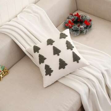 Tosleo Christmas Embroidered Pillow Covers 18 x 18 inch Set of 2 Dark Green Multiple Christmas Trees Throw Pillow Cover Christmas Party Decor Winter Holiday 3D Cushion Case