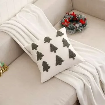 Tosleo Christmas Embroidered Pillow Covers 18 x 18 inch Set of 2 Dark Green Multiple Christmas Trees Throw Pillow Cover Christmas Party Decor Winter Holiday 3D Cushion Case