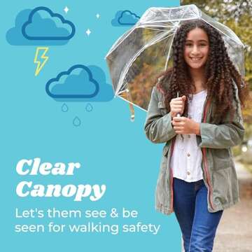 totes Kids Clear Bubble Umbrella with Dome Canopy, Lightweight Design, Wind and Rain Protection Umbrella, Pink Unicorn, Kids - 38" Canopy