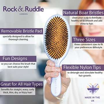 Rock & Ruddle Natural Mixed Boar Bristle Hair Brush for Women and Kids (Small/Travel Size, 17.5cm) -...