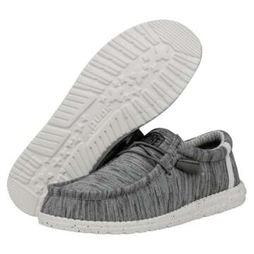 Hey Dude Men's Wally Stretch Fleece Stone White Size 13 | Menâ€™s Shoes | Men's Lace Up Loafers | Comfortable & Light-Weight