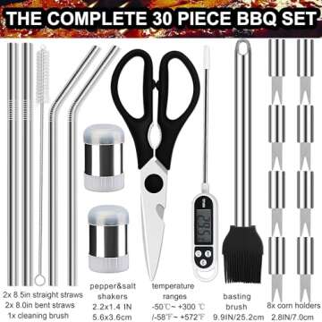 Grilljoy 31PCS BBQ Grill Accessories Set, Heavy Duty BBQ Tools Set for Men & Women Gift, Grill Utensils Kit with Slicone Glove, Grilling Accessories with Storage Bag for Smoker, Camping Barbecue