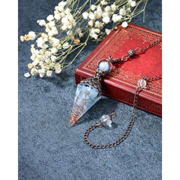 Jovivi Natural Aquamarine Healing Crystal Pendulums for Dowsing Divination 6 Facted Hexagonal Pointe...