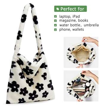 Fluffy Bag Large Fuzzy Bag Y2K Tote Bag Zipper Women Furry Shoulder Plush Handbag Faux Fur Purse for Autumn and Winter