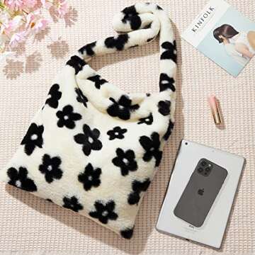 Fluffy Bag Large Fuzzy Bag Y2K Tote Bag Zipper Women Furry Shoulder Plush Handbag Faux Fur Purse for Autumn and Winter