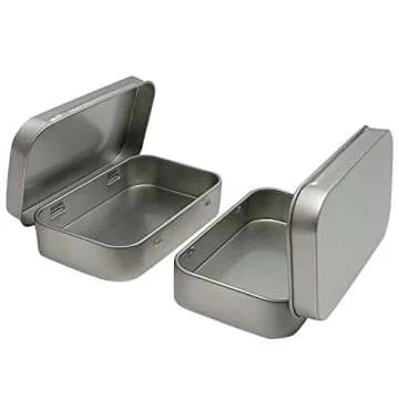 6 Pcs Metal Hinged Tin Box Container Mini Portable Small Storage Container Kit with Lid for Home Storage 3.7x2.3x0.8 Inch, Silver