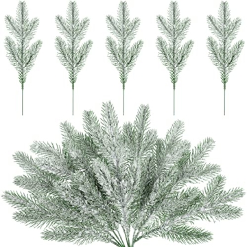Jutom Christmas Tree Picks 30 Pcs Snow Frosted Pine Branches
