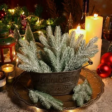 Jutom Christmas Tree Picks 30 Pcs Snow Frosted Pine Branches