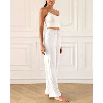 ODODOS Women's Lounge Pants with Pockets Drawstring Lightweight Loose Comfy Casual Pajama Pants-28 Inseam, White, Small