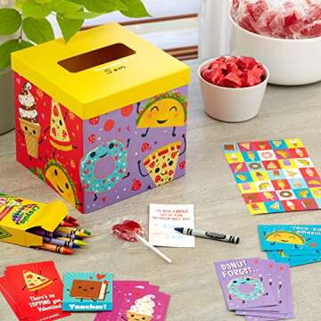 Hallmark Valentines Day Cards and Mailbox for Kids School Classroom Exchange, Punny Foods (1 Box, 32...