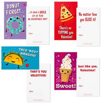 Hallmark Valentines Day Cards and Mailbox for Kids School Classroom Exchange, Punny Foods (1 Box, 32 Valentine Cards, 35 Stickers, 1 Teacher Card)