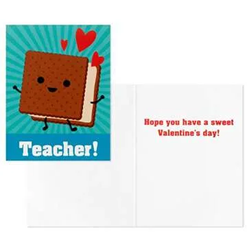 Hallmark Valentines Day Cards and Mailbox for Kids School Classroom Exchange, Punny Foods (1 Box, 32 Valentine Cards, 35 Stickers, 1 Teacher Card)