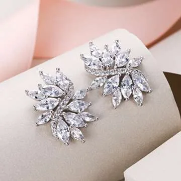 Elegant Floral Leaf Cubic Zirconia Stud Earrings