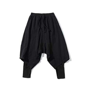 PRIJOUHE Men's Harem Pants, Baggy Wide Leg Hip Hop Pants, Cotton A-Black