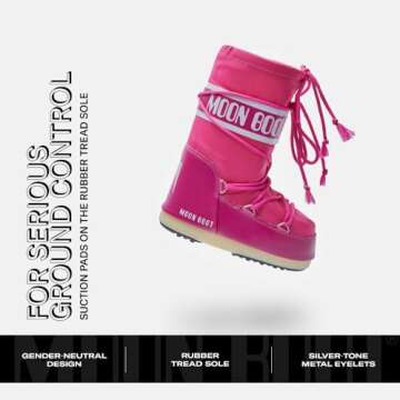 Moon Boot Icon Junior Slip On Snow Boots for Kids, 7-9.5, Bougainvillea