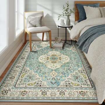 Lahome Floral Medallion Area Rug - 5x7 Large Distressed Living Room Rug, Soft Non-Slip Washable Low-...