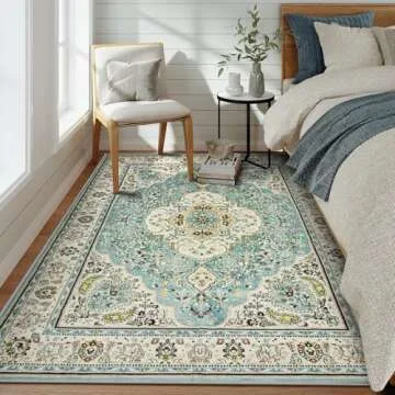 Lahome Floral Medallion Area Rug - 5x7 Large Distressed Living Room Rug, Soft Non-Slip Washable Low-...