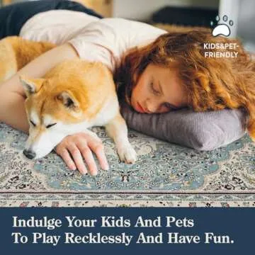 Lahome Floral Medallion Area Rug - 5x7 Large Distressed Living Room Rug, Soft Non-Slip Washable Low-Pile Bedroom Mat Floor Accent Carpet for Entryway Dining Room Office, Sky/Baby Blue