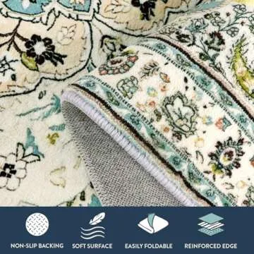 Lahome Floral Medallion Area Rug - 5x7 Large Distressed Living Room Rug, Soft Non-Slip Washable Low-Pile Bedroom Mat Floor Accent Carpet for Entryway Dining Room Office, Sky/Baby Blue