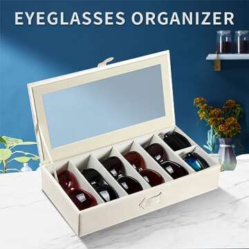 YAPISHI Sunglass Organizer: 7 Slots, Elegant Leather Display Case