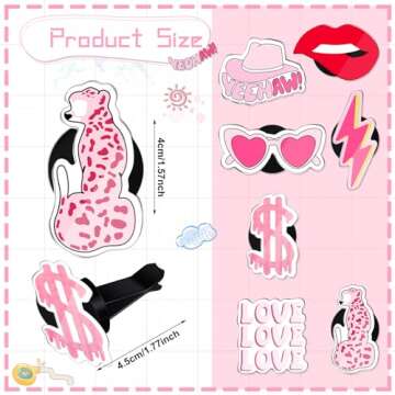 Tallew 8 Pcs Preppy Car Accessories Preppy Boho Air Vent Clips Pink Air Freshener Clips with Cowgirl Love Cheetah Smile Face Lip Lightning Outlet Heart Sunglasses for Women Girls Car Decor