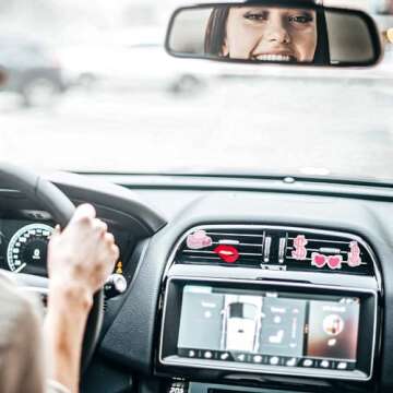 Tallew 8 Pcs Preppy Car Accessories Preppy Boho Air Vent Clips Pink Air Freshener Clips with Cowgirl Love Cheetah Smile Face Lip Lightning Outlet Heart Sunglasses for Women Girls Car Decor