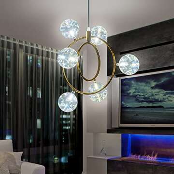 Modern Glass Sputnik Chandelier - Dimmable Brass Fixture