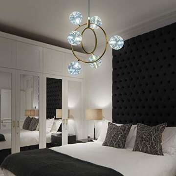Modern Glass Sputnik Chandelier - Dimmable Brass Fixture