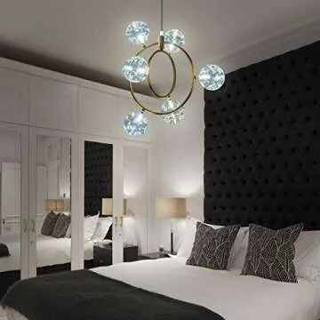 Modern Glass Sputnik Chandelier - Dimmable Brass Fixture