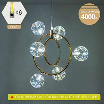 Modern Glass Sputnik Chandelier - Dimmable Brass Fixture