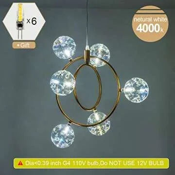 Modern Glass Sputnik Chandelier - Dimmable Brass Fixture