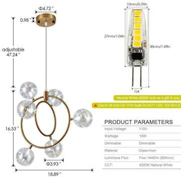 Modern Glass Sputnik Chandelier - Dimmable Brass Fixture