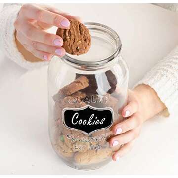 Estilo Round Glass Canister Jars with Airtight Lids Ideal for Cookies, Candies, Cereal - Cookie Jar - Includes Chalkboard Labels and Chalk - 1/2 Gallon (Set of 2), Clear