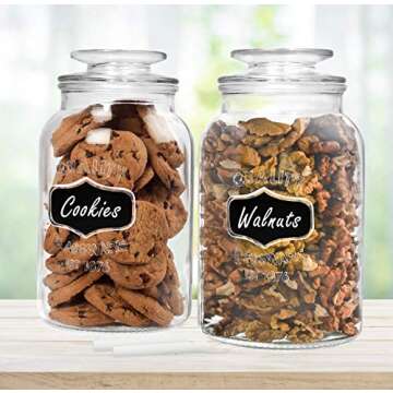 Estilo Round Glass Canister Jars with Airtight Lids Ideal for Cookies, Candies, Cereal - Cookie Jar - Includes Chalkboard Labels and Chalk - 1/2 Gallon (Set of 2), Clear
