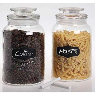 Estilo Round Glass Canister Jars with Airtight Lids Ideal for Cookies, Candies, Cereal - Cookie Jar - Includes Chalkboard Labels and Chalk - 1/2 Gallon (Set of 2), Clear