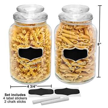 Estilo Round Glass Canister Jars with Airtight Lids Ideal for Cookies, Candies, Cereal - Cookie Jar - Includes Chalkboard Labels and Chalk - 1/2 Gallon (Set of 2), Clear