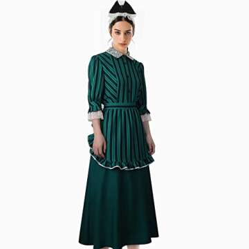 FOGHORN Women Haunted Mansion Costume Cast Member Maid Apron Dress with Headwear Halloween Ghost Cosplay Outfit