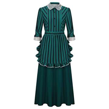 FOGHORN Women Haunted Mansion Costume Cast Member Maid Apron Dress with Headwear Halloween Ghost Cosplay Outfit