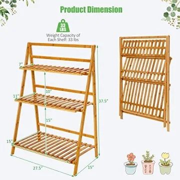 Giantex 3-Tier Bamboo Plant Stand Foldable Organizer