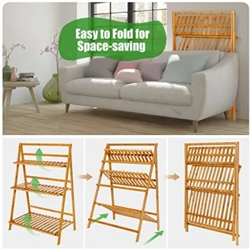 Giantex 3-Tier Bamboo Plant Stand Foldable Organizer