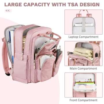 Mancro Travel Backpack for Women, Stylish and Large Capacity with USB Port