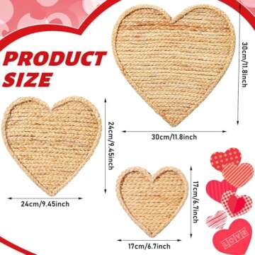 Wesiti 3 Pcs Valentine's Day Wall Basket Decor Boho Heart Shape Rattan Hanging Woven Wall Basket Imitation Farmhouse Decorative Handmade Wall Art for Rustic Kitchen Table Home Room Party Decoration