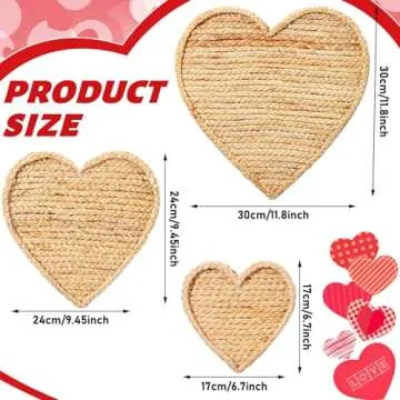 Wesiti 3 Pcs Valentine's Day Wall Basket Decor Boho Heart Shape Rattan Hanging Woven Wall Basket Imitation Farmhouse Decorative Handmade Wall Art for Rustic Kitchen Table Home Room Party Decoration
