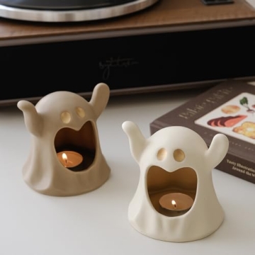 Spooky Ghostface Candle Holder Set for Halloween Decor