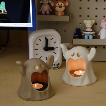 Spooky Ghostface Candle Holder Set for Halloween Decor