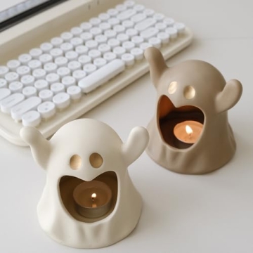 Spooky Ghostface Candle Holder Set for Halloween Decor