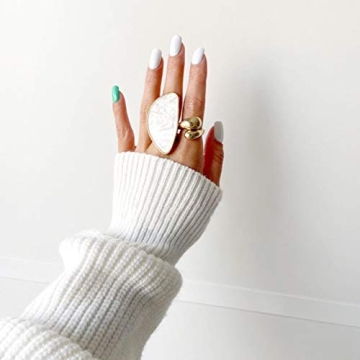 KURTCB Chunky Open Ring 14k Gold Plated Minimalist Adjustable Dome Teardrop Wide Bold Statement Ring for Women (Gold)